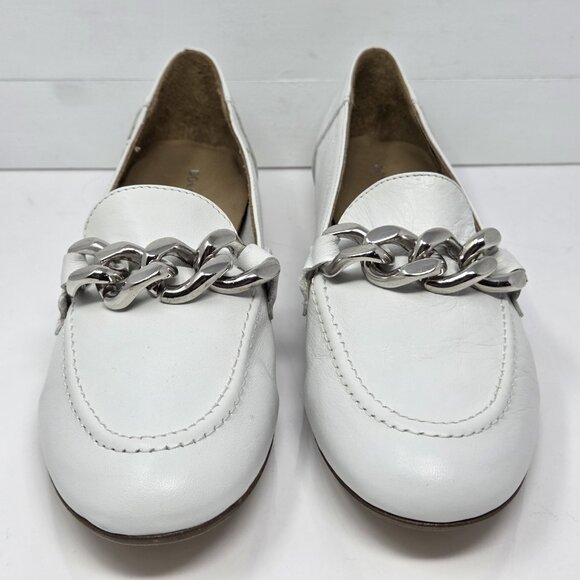 Donald Pliner Womens 8 Loafers Nolin Leather White Chain Rich Mom Luxury Preppy - Picture 3 of 8